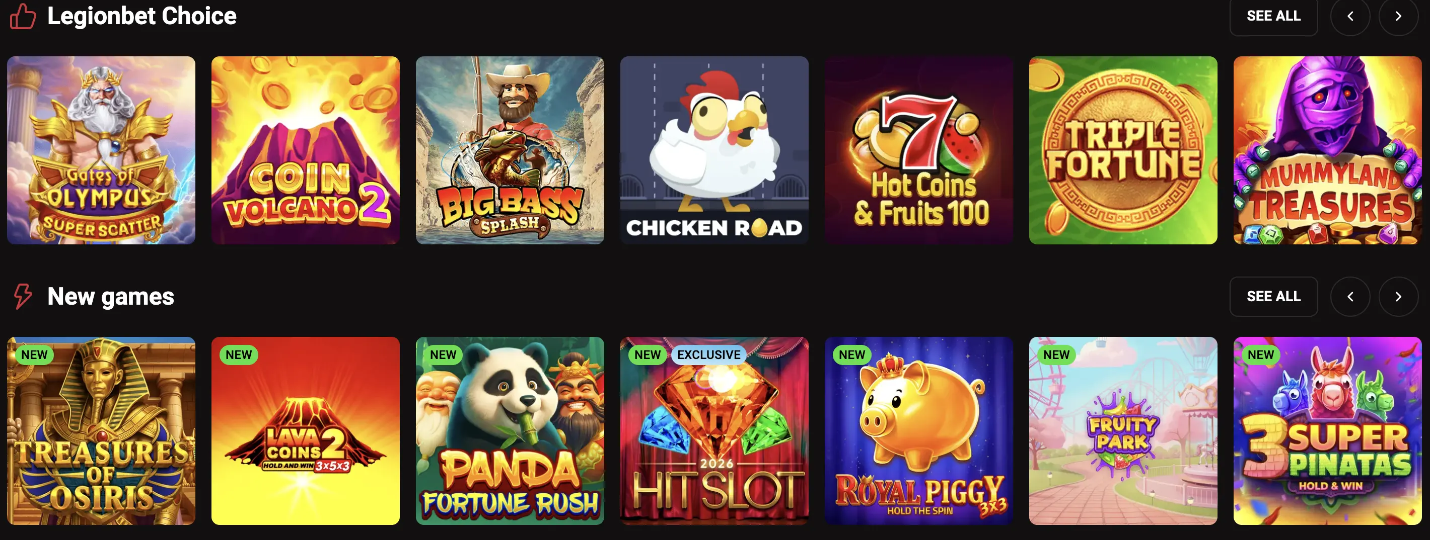 Legion Bet game selection